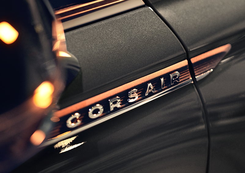 The stylish chrome badge reading “CORSAIR” is shown on the exterior of the vehicle. | Brinson Lincoln of Corsicana in Corsicana TX