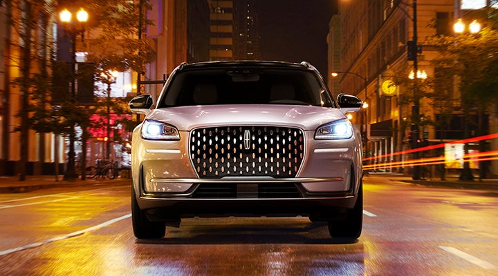 The striking grille of a 2024 Lincoln Corsair® SUV is shown. | Brinson Lincoln of Corsicana in Corsicana TX